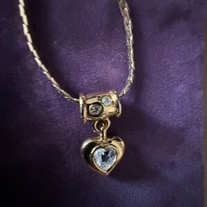 LR Heart Pendant Necklace Gold Tone & Crystal Stones‎